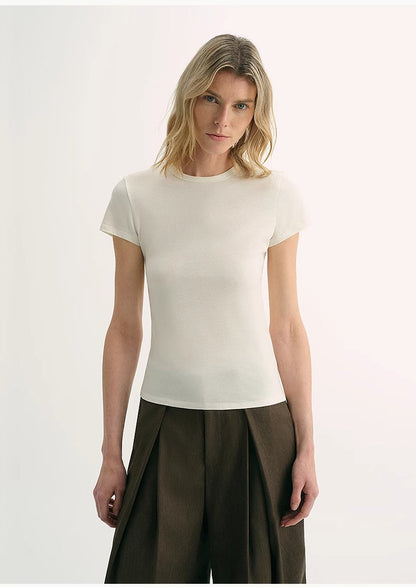 LINDIS Wool Mulberry Silk Classic Short-Sleeved Round Neck T-Shirt for Women - Linia One