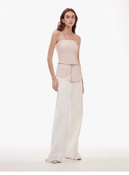 Vintage Wide-Leg Denim Pants with Curved Split Design and Enzyme Wash - Linia One