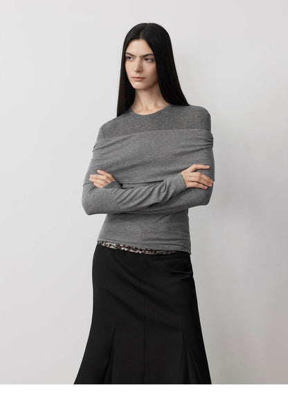 "Modern Tricks" Personalized Tencel Wool Layered One-Shoulder Knitted Top. - Linia One