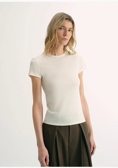 LINDIS Wool Mulberry Silk Classic Short-Sleeved Round Neck T-Shirt for Women - Linia One