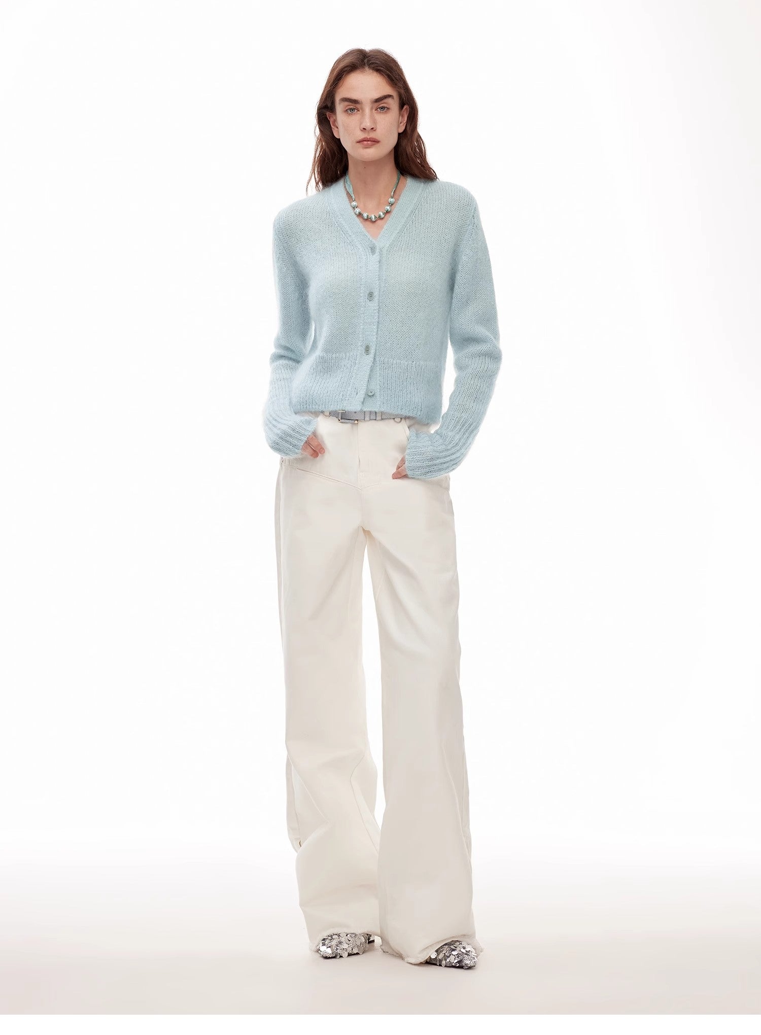 Vintage Wide-Leg Denim Pants with Curved Split Design and Enzyme Wash - Linia One