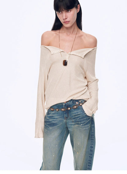 "Fashion Law" Casual One-Shoulder Raglan Sleeve T-Shirt Top - Linia One