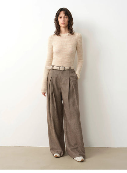 "City Stroll" Casual and Relaxed Wool-Blend Double-Pleated Straight Draped - Linia One