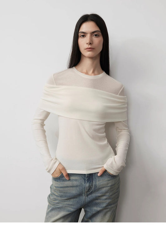"Modern Tricks" Personalized Tencel Wool Layered One-Shoulder Knitted Top. - Linia One