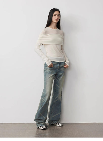 "Modern Tricks" Personalized Tencel Wool Layered One-Shoulder Knitted Top. - Linia One