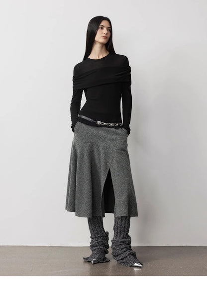 "Modern Tricks" Personalized Tencel Wool Layered One-Shoulder Knitted Top. - Linia One