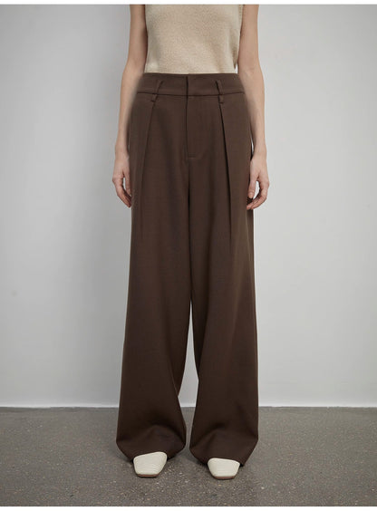 Women's White Straight Casual Wide Waist Drape Floor-Length Wide Leg Pants - Linia One