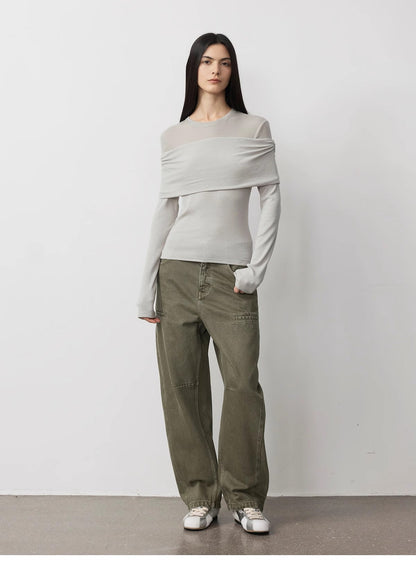 "Modern Tricks" Personalized Tencel Wool Layered One-Shoulder Knitted Top. - Linia One