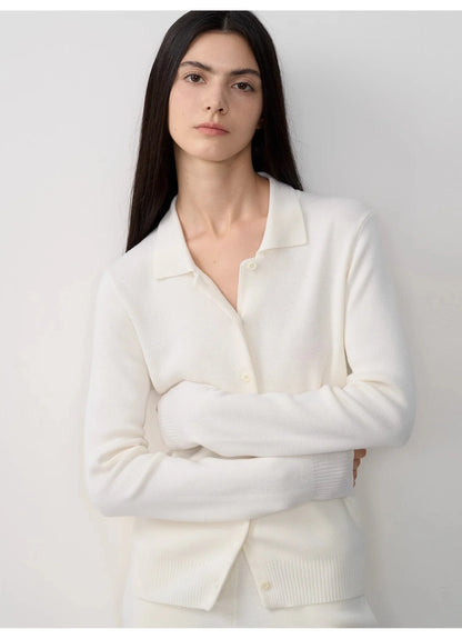 "Lazy Urban" Yangtze Merino Wool Polo-Neck Cardigan Straight-Leg Pants Suit - Linia One