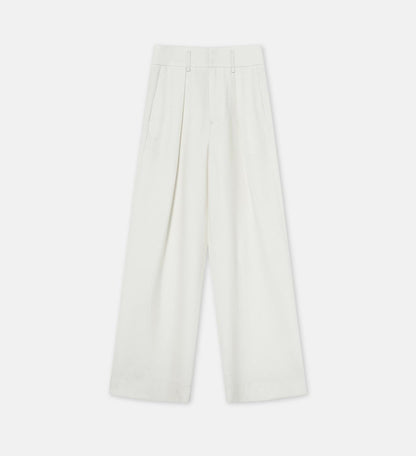 Women's White Straight Casual Wide Waist Drape Floor-Length Wide Leg Pants - Linia One