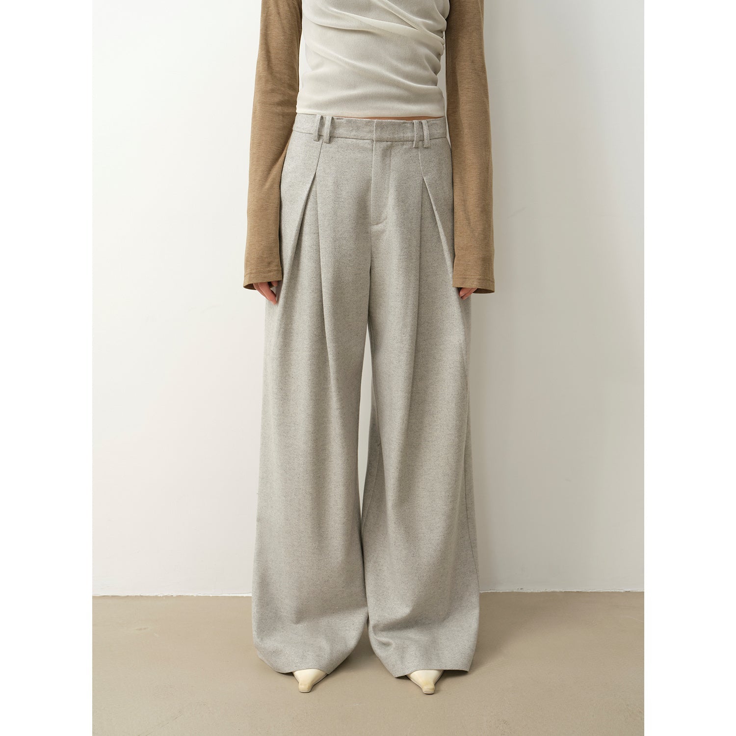"City Stroll" Casual and Relaxed Wool-Blend Double-Pleated Straight Draped - Linia One