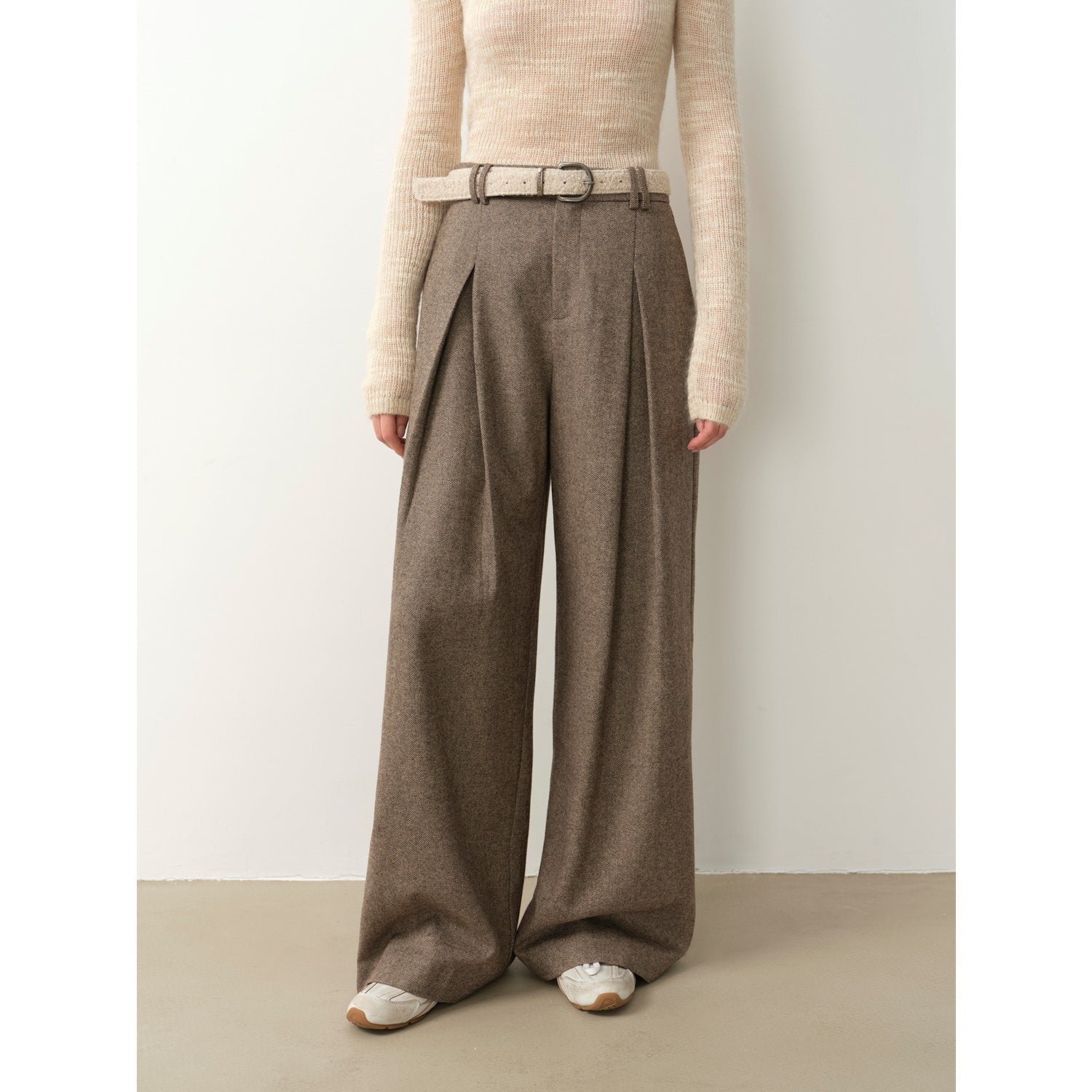 "City Stroll" Casual and Relaxed Wool-Blend Double-Pleated Straight Draped - Linia One