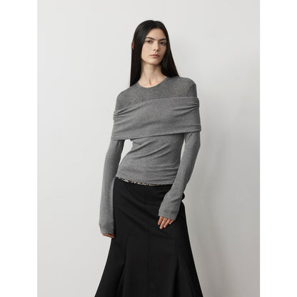"Modern Tricks" Personalized Tencel Wool Layered One-Shoulder Knitted Top. - Linia One