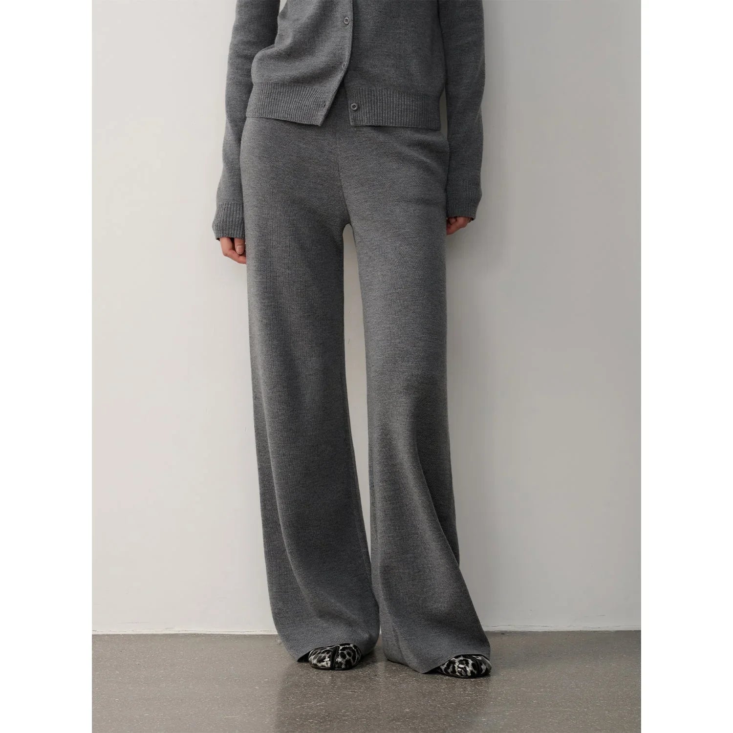 "Lazy Urban" Yangtze Merino Wool Polo-Neck Cardigan Straight-Leg Pants Suit - Linia One